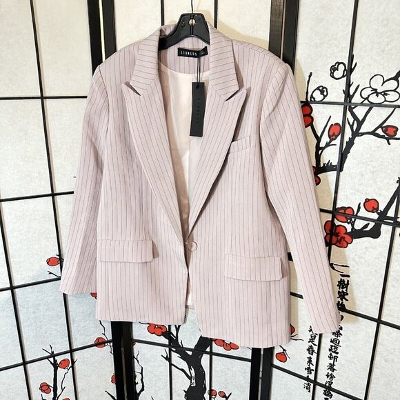 LIONESS NYC OVERSIZED BLAZER PINK PINSTRIPE SIZE XXS One Button NEW - Picture 8 of 12